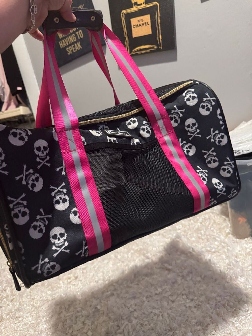 Betsey Johnson skull crossbones animal pet/cat/dog carrier tote bag satchel